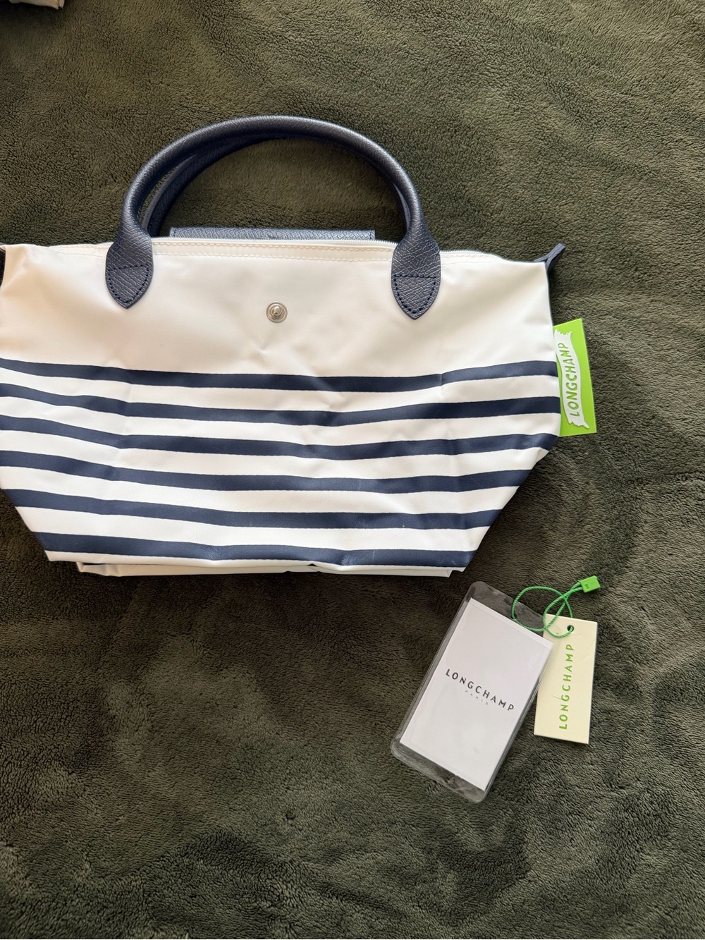 Longchamp Navy and White Striped Small Tote - Picture 2 of 4